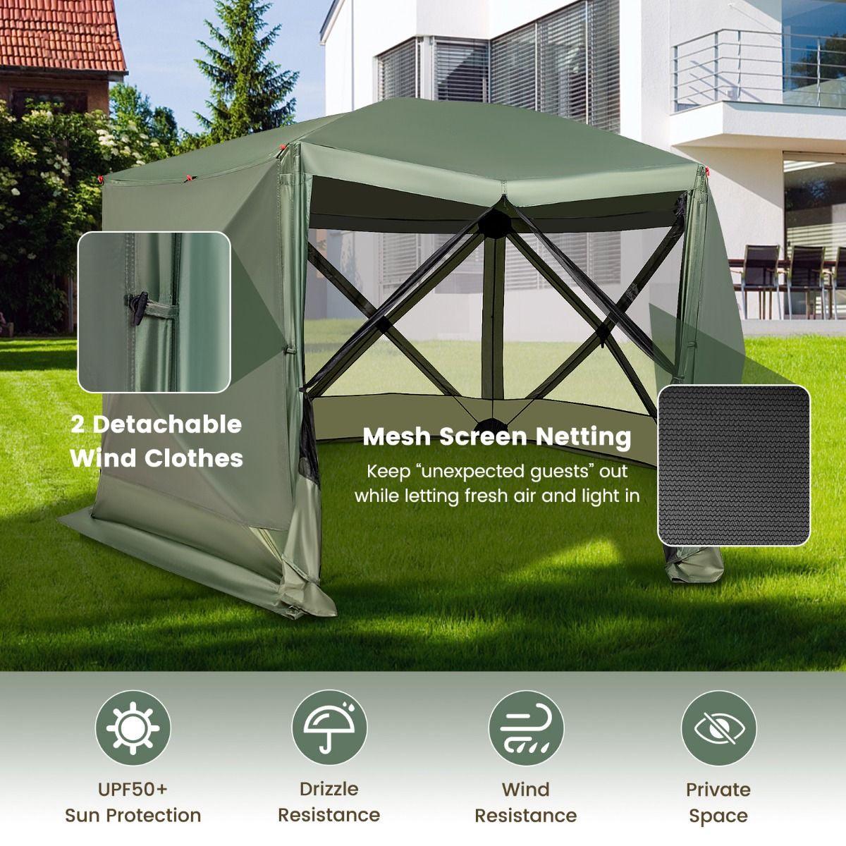 Family Camping Tent - 6-Sided Camping Gazebo Instant Setup Hub Tent with Portable Carrying Bag Camping Tent - Tophatter Daily Deals