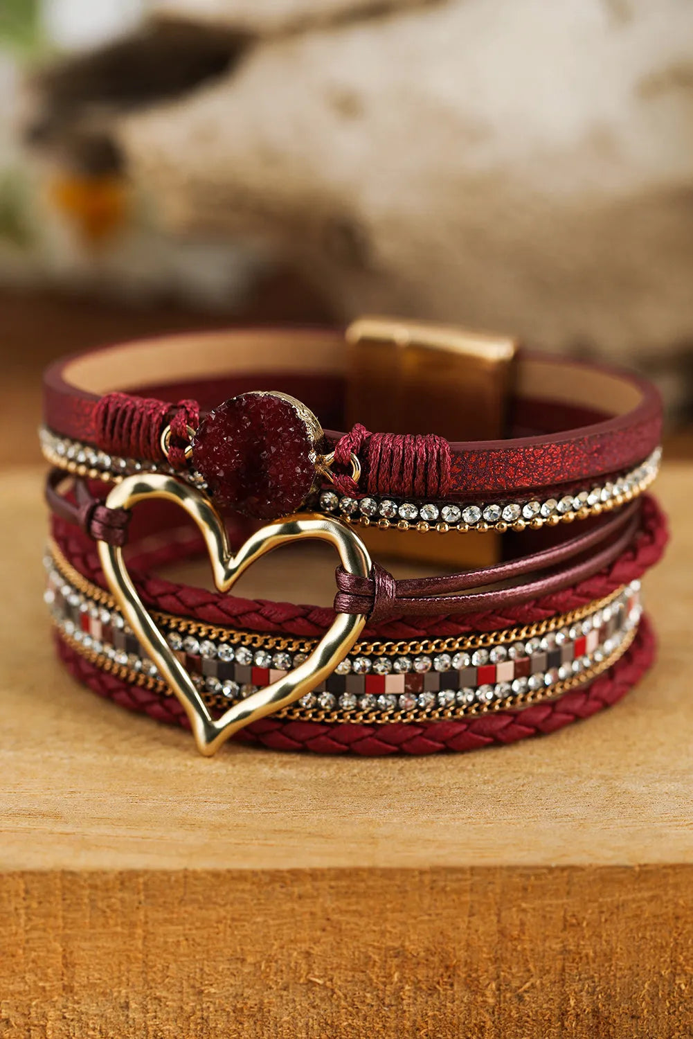 Fiery Red Valentine Rhinestone Heart Layered Bracelet Bracelets - Tophatter Daily Deals