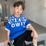 Boys Loose Short Sleeve T-Shirt Shorts Set Royal blue Two piece set 0 - Tophatter Daily Deals