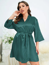 Plus Size Surplice Neck Tie Waist Robe Black Forest Sleep Dresses - Tophatter Daily Deals