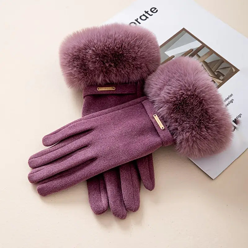 Insulating Women's Gloves - Fur Cuff, Suede, For Commuting - Tophatter Daily Deals