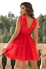 V-Neck Shoulder Detail Mesh Dress Cocktail Dresses - Tophatter Daily Deals