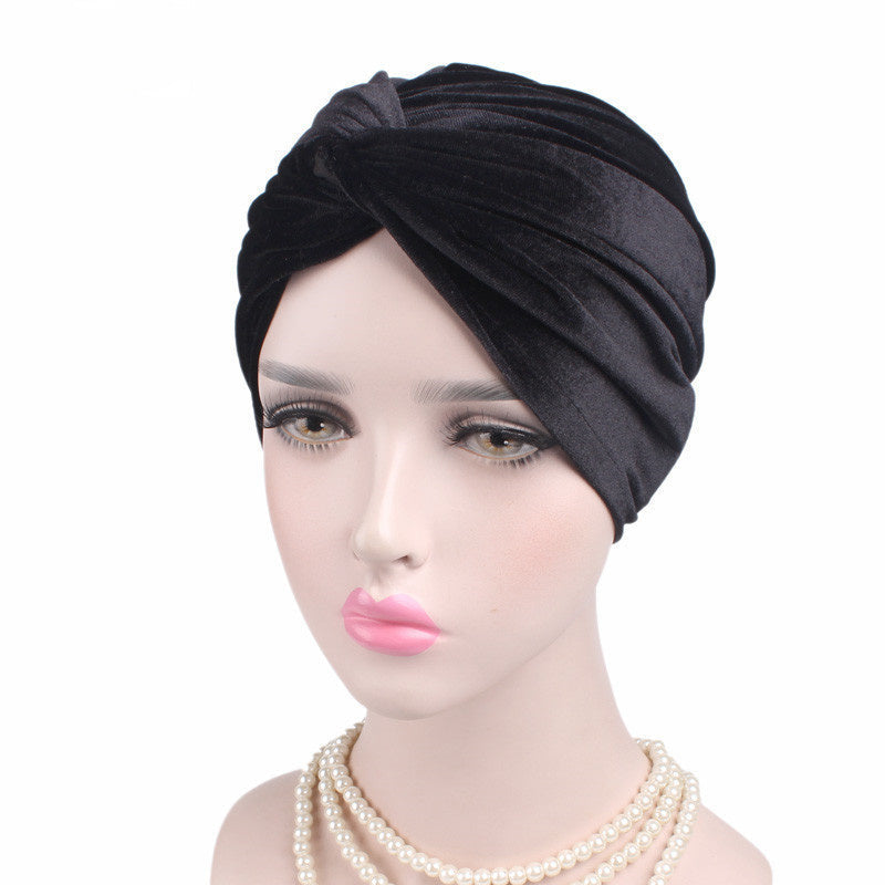 Autumn Winter Velvet Stretch Bandana Hat Black One size 0 - Tophatter Daily Deals