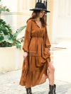 Tie Neck Long Sleeve Midi Tiered Dress Casual Dresses - Tophatter Daily Deals