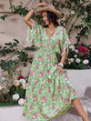 Smocked Floral V-Neck Short Sleeve Dress Casual Dresses - Tophatter Daily Deals