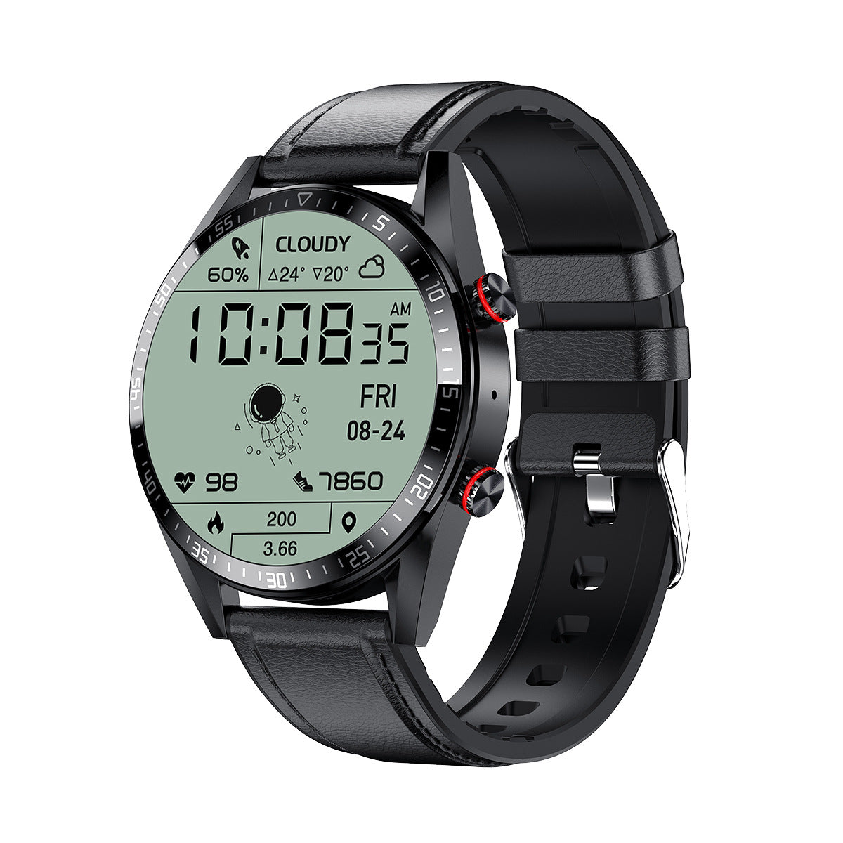 Bluetooth Call Smart Watch Music Heart Rate Blood Pressure Always Bright Screen Black Leather 0 - Tophatter Daily Deals