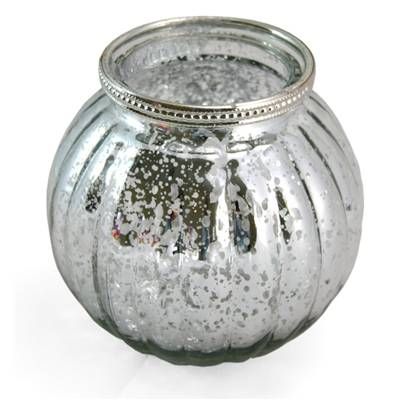 Antique Silver Mercury Effect 13cm x 11.5cm Ribbed Candle Pot Tealight Holder Candle Holder - Tophatter Daily Deals