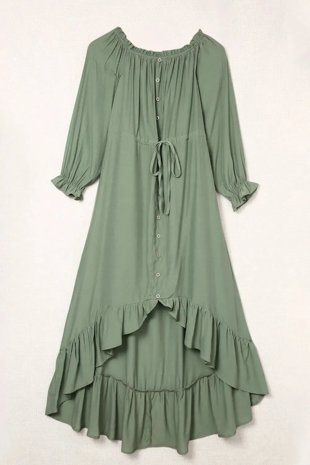 Drawstring Off-Shoulder Flounce Sleeve Dress Casual Dresses - Tophatter Daily Deals