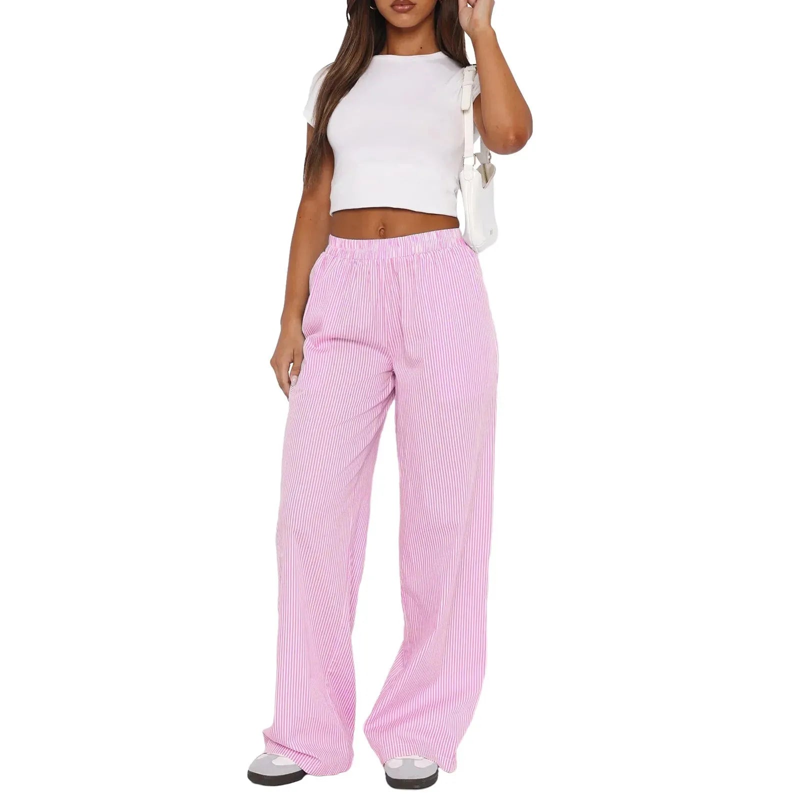 Fashion Casual Striped Trousers Summer Wide Leg Pants Men Pink Pants - Tophatter Daily Deals