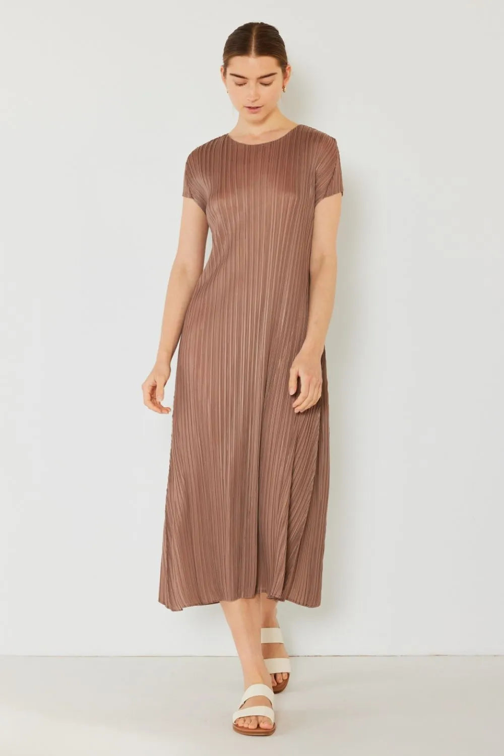 Marina West Swim Pleated Cap Sleeve A-Line Dress Casual Dresses - Tophatter Daily Deals