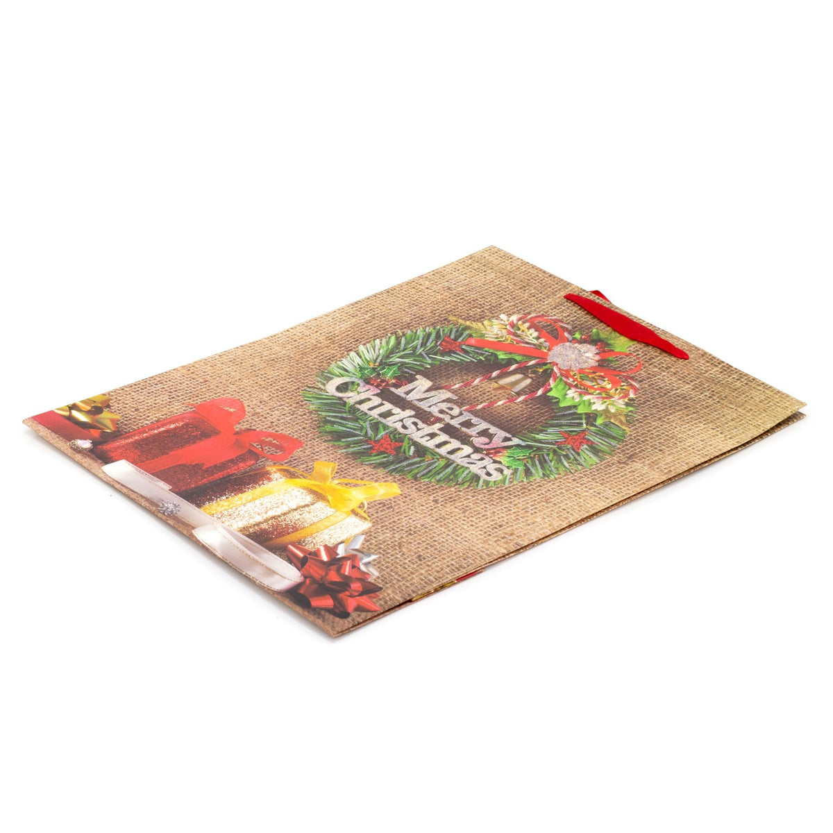 XL Extra Large Christmas Gift Bag 45 x 33cm | Traditional Christmas Wreath Glitter Paper Gift Bag | Christmas Present Bag Xmas Gift Bag Gift Bag - Tophatter Daily Deals