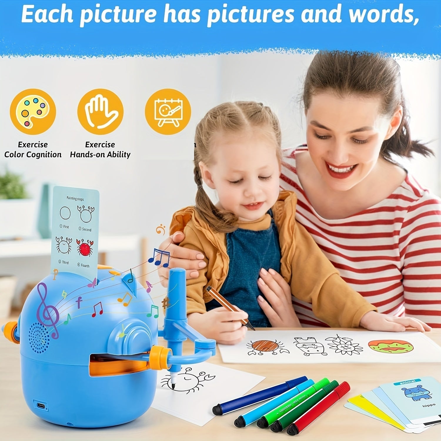Interactive Drawing Robot for Kids with 100 Cards Art & Crafting Materials - Tophatter Daily Deals
