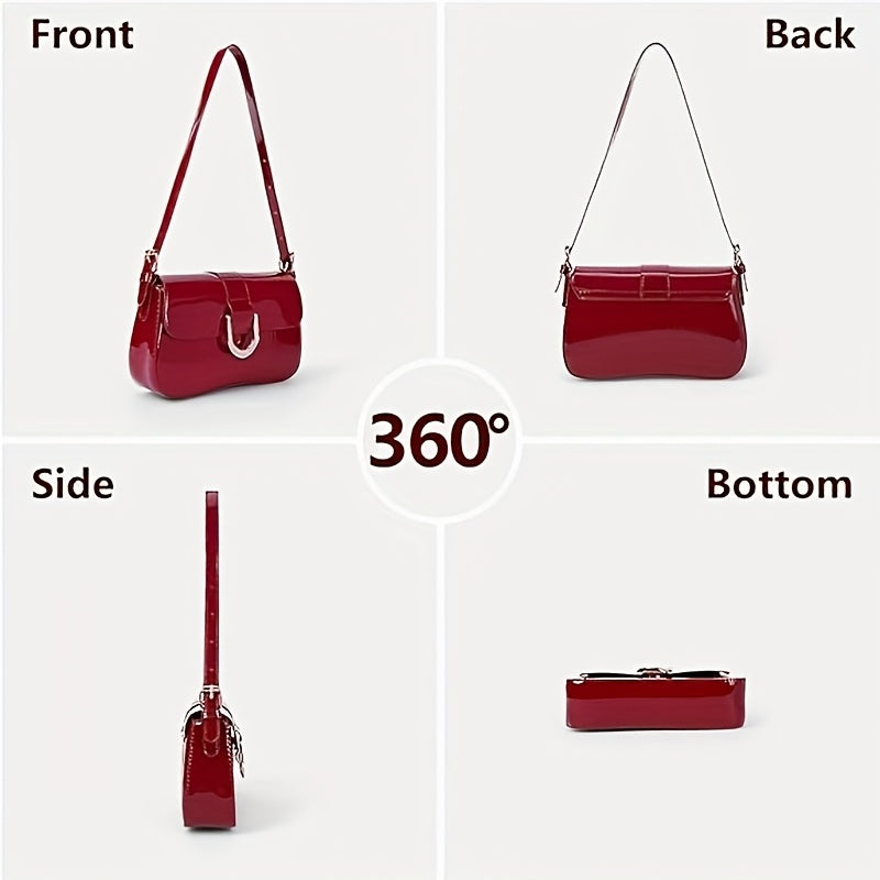 Patent Baguette Shoulder Bag with Gold D-Ring, 9.25 Inch Handbags & Wallets - Tophatter Daily Deals