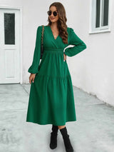 Surplice Neck Long Sleeve Midi Dress Casual Dresses - Tophatter Daily Deals