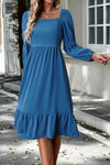 Square Neck Balloon Sleeve Midi Dress Casual Dresses - Tophatter Daily Deals