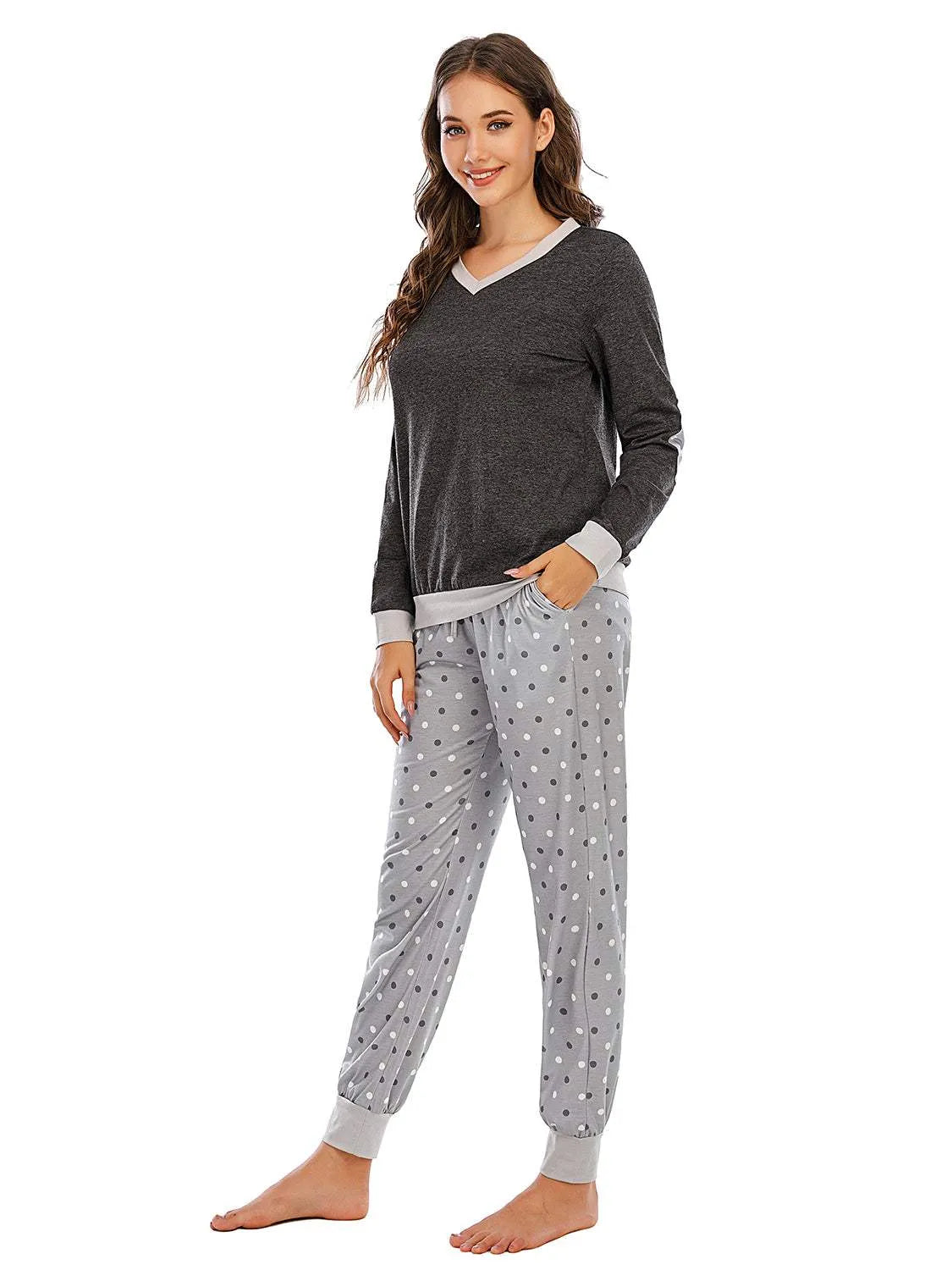 Long Sleeve Top and Polka Dot Pants Set Loungewear Sets - Tophatter Daily Deals