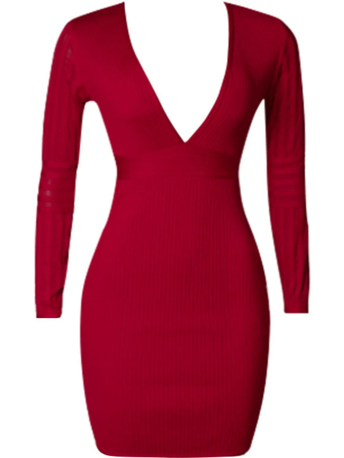 Ribbed Deep V Long Sleeve Mini Bandage Dress Cocktail Dresses - Tophatter Daily Deals