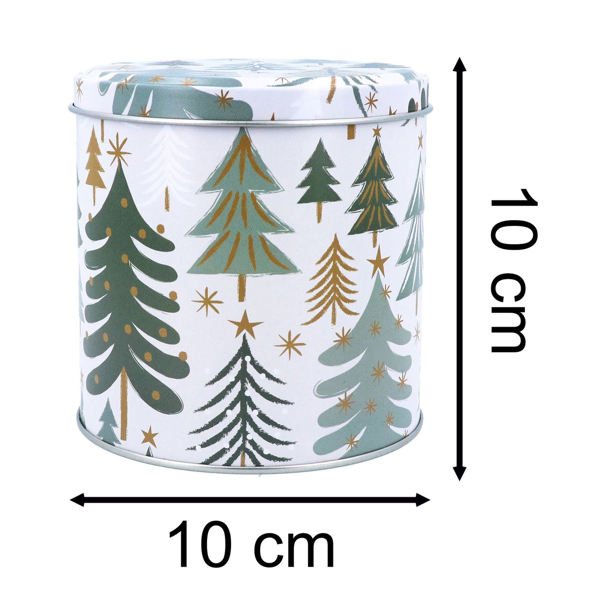 Green Trees Christmas Tin | Festive Chocolate Tin, Treat Storage Tin - 10x10cm Tin - Tophatter Daily Deals