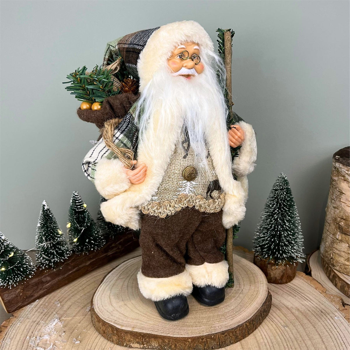 Green Plaid Santa Claus Figurine | Standing Father Christmas Ornament - 30cm Ornament - Tophatter Daily Deals