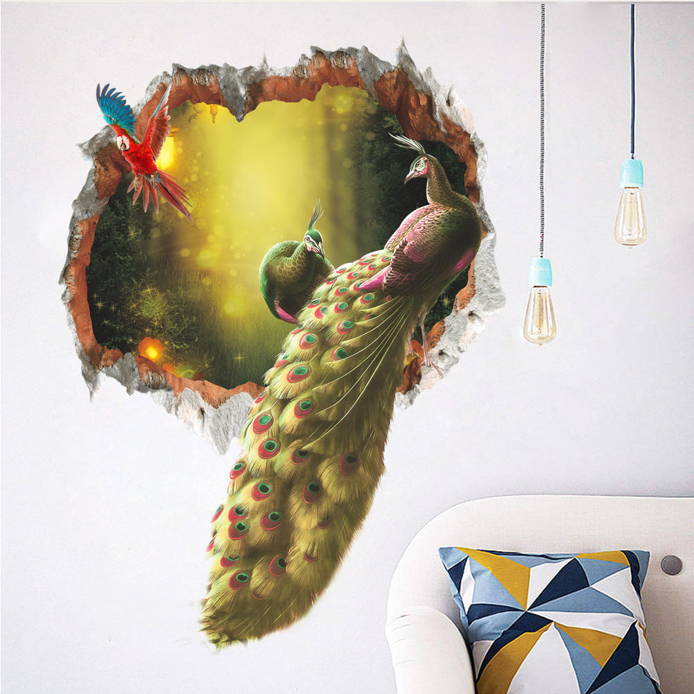 3d Peacock Forest Broken Wall Bedroom TV Backdrop Wall Decorative Removable Wall Sticker 0 - Tophatter Daily Deals