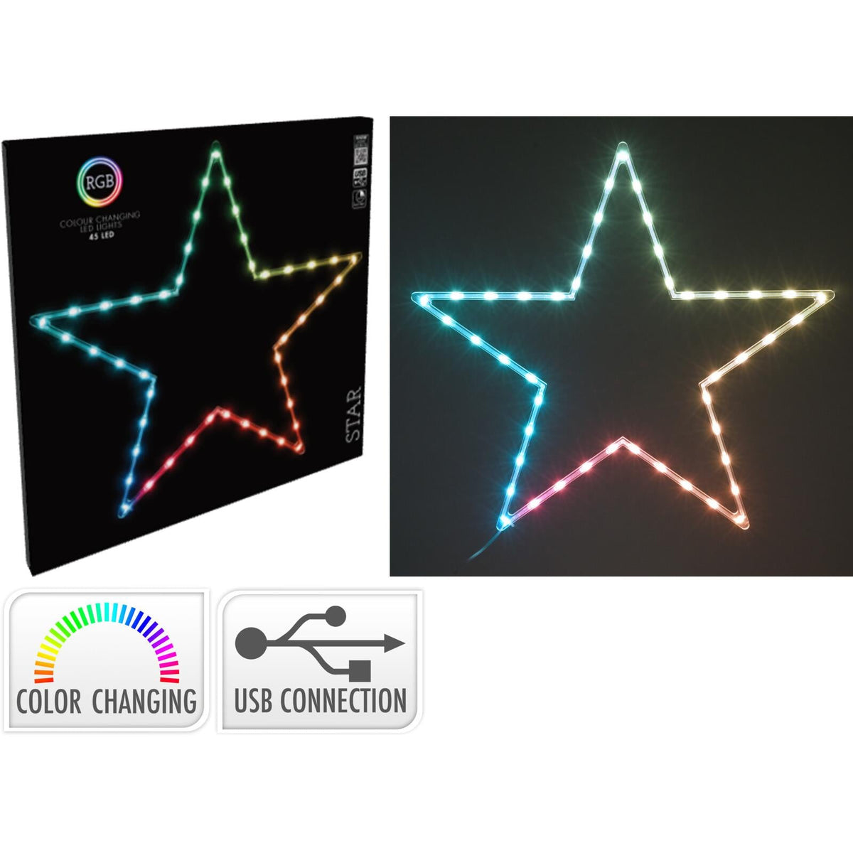 Christmas Star LED RGB Light | 45 LED Colour Changing Star Decoration - 60cm LED Light - Tophatter Daily Deals