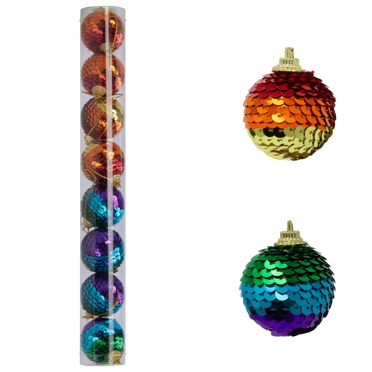 Set of 8 Sequin Rainbow Christmas Baubles | Multicoloured Tree Decorations - 4cm Baubles - Tophatter Daily Deals