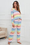 Striped Round Neck Long Sleeve Top and Drawstring Pants Lounge Set Light Yellow Loungewear Sets - Tophatter Daily Deals