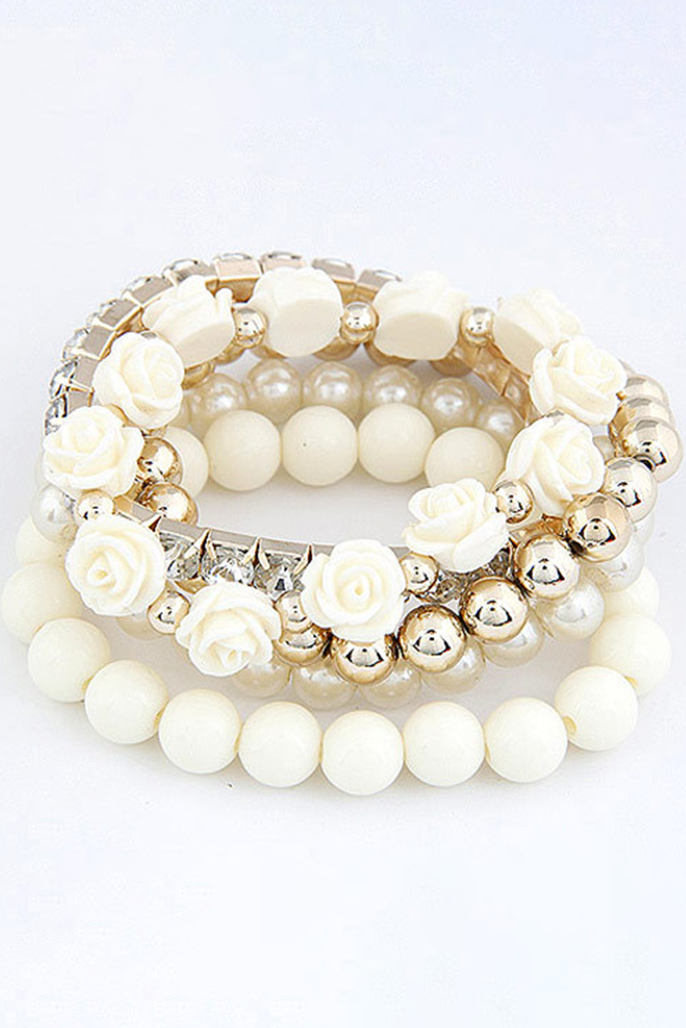 White 5pcs Bohemian Flower Beads Bracelet Bracelets - Tophatter Daily Deals