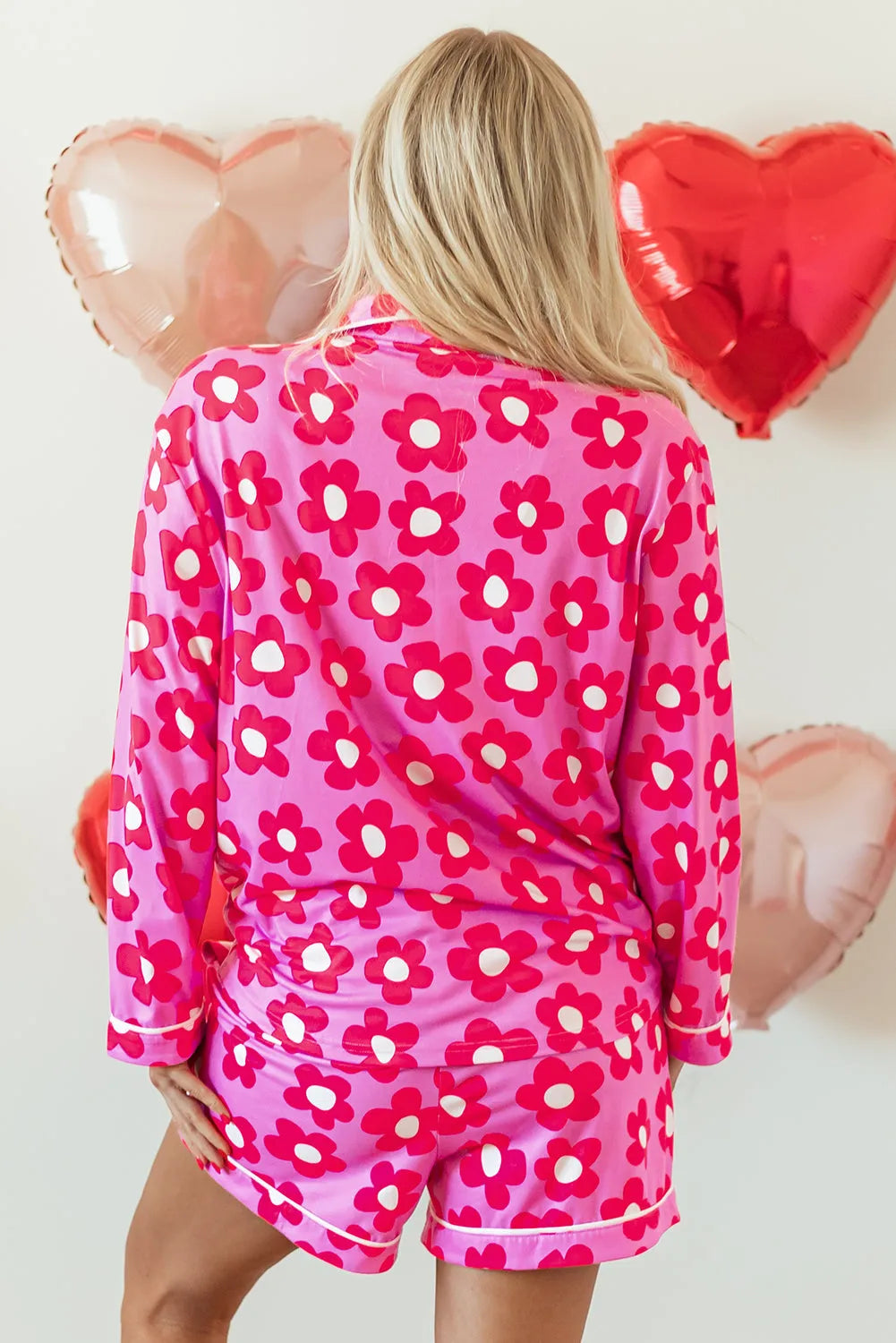 Pink Flower Print Long Sleeve Shirt Shorts Pajamas Set Loungewear & Sleepwear/Sleepwear - Tophatter Daily Deals