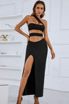 One-Shoulder Cutout Front Split Maxi Dress Black Cocktail Dresses - Tophatter Daily Deals