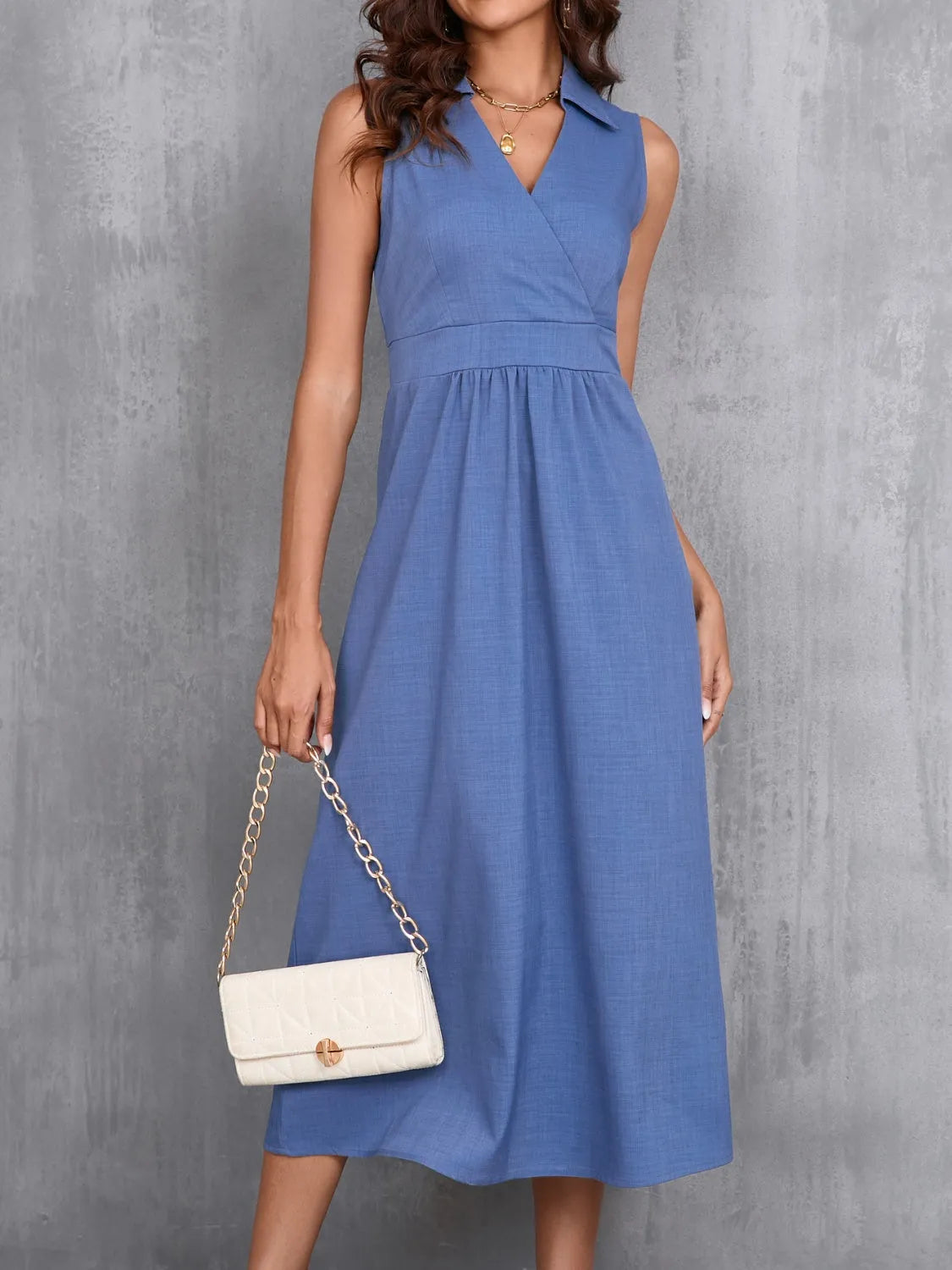 Ruched Sleeveless Midi Dress Casual Dresses - Tophatter Daily Deals