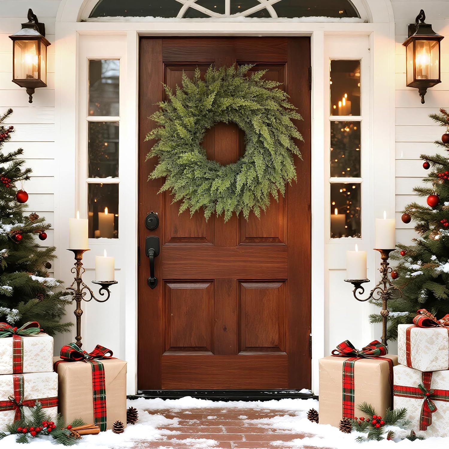 Real Touch Artificial Cedar Wreath Wall Hanging Christmas - Tophatter Daily Deals