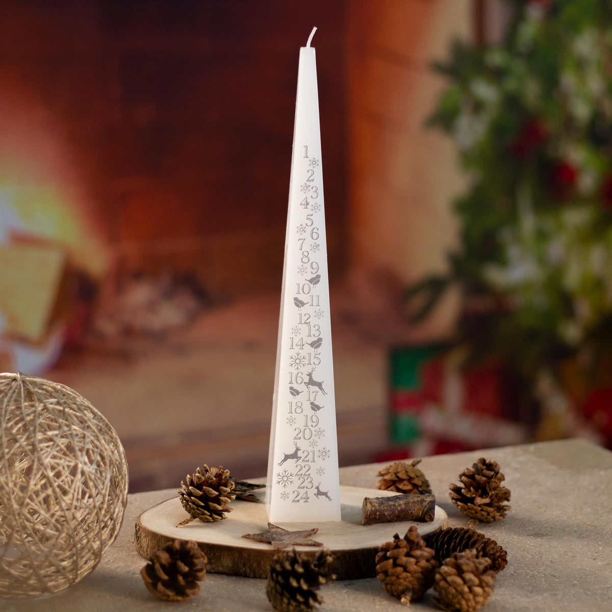 Large Traditional Countdown To Christmas Pyramid Advent Candle | Christmas White & Silver Advent Candle With Numbers | Advent Christmas Candle Festive Candle Advent Candle - Tophatter Daily Deals
