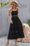 Flower Crochet Wide Strap Midi Dress Black Casual Dresses - Tophatter Daily Deals