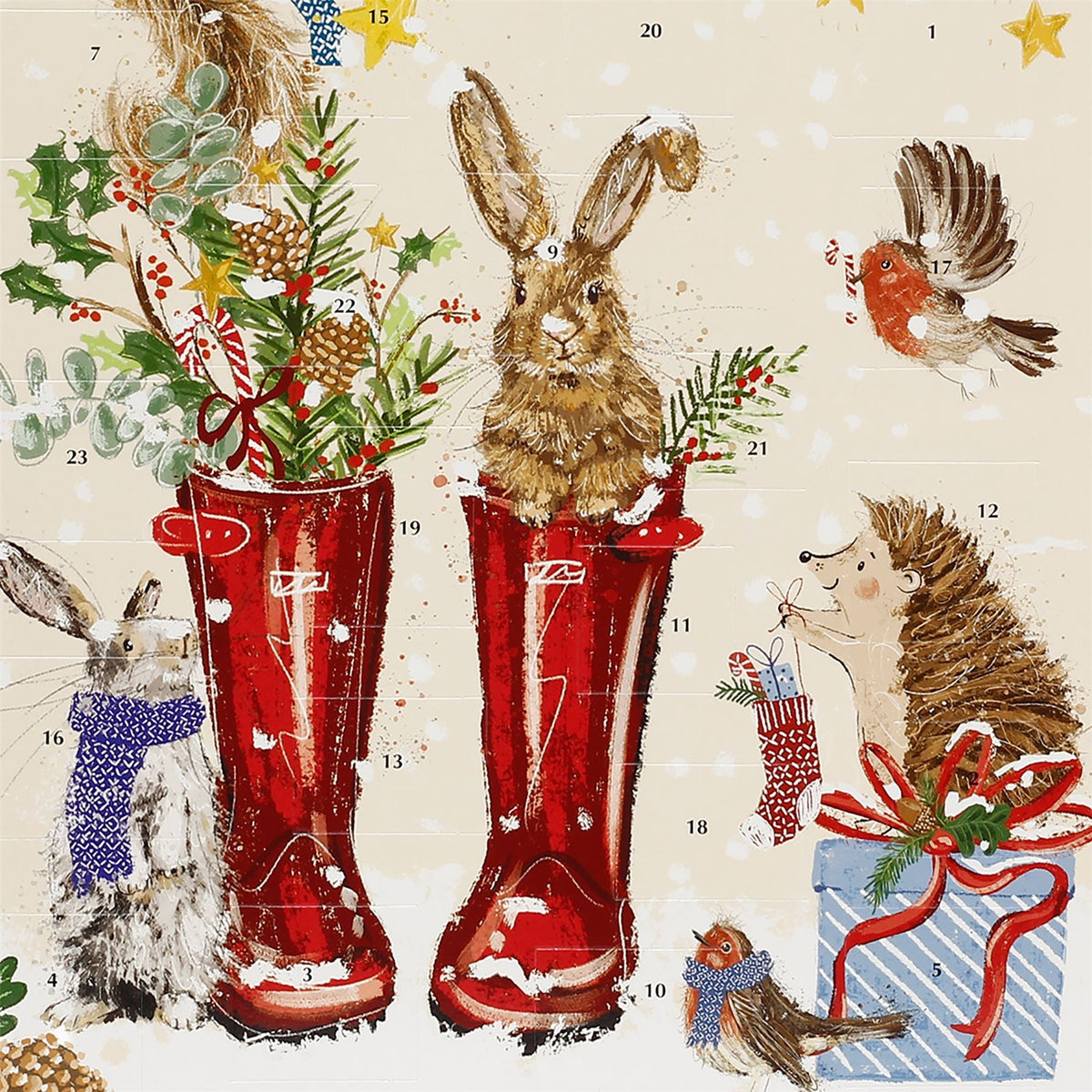 Christmas Wellies Traditional Picture Advent Calendar, 24 Door Calendar, 32.5cm Advent Calendar - Tophatter Daily Deals