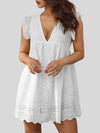 Ruffled Eyelet Cap Sleeve Mini Dress Casual Dresses - Tophatter Daily Deals