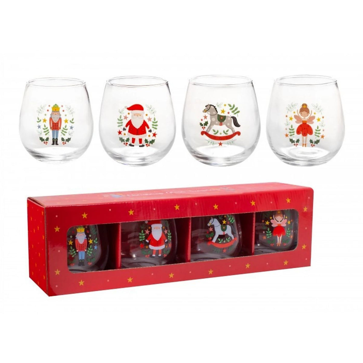 Santa & The Nutcracker Christmas Glasses | Set of 4 Festive Drinks Tumblers Glasses - Tophatter Daily Deals