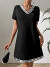 Sequin V-Neck Short Sleeve Mini Dress Casual Dresses - Tophatter Daily Deals