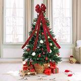 Red Velveteen Tree Top Bow with Long Streamer | Fabric Christmas Tree Topper Tree Decoration - Tophatter Daily Deals