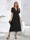 Pleated Surplice Tie Waist Midi Dress Casual Dresses - Tophatter Daily Deals