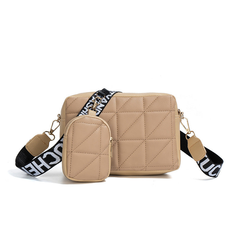 2Pcs Rhombus Shoulder Bag With Wallet Letter Print Wide Shoulder Strap Small Square Bag Large Capacity Cell Phone Crossbody Bags Apricot 4 - Tophatter Daily Deals