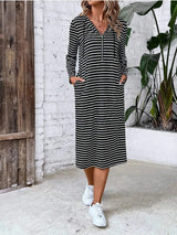 Striped Zip Front Hooded Dress Casual Dresses - Tophatter Daily Deals