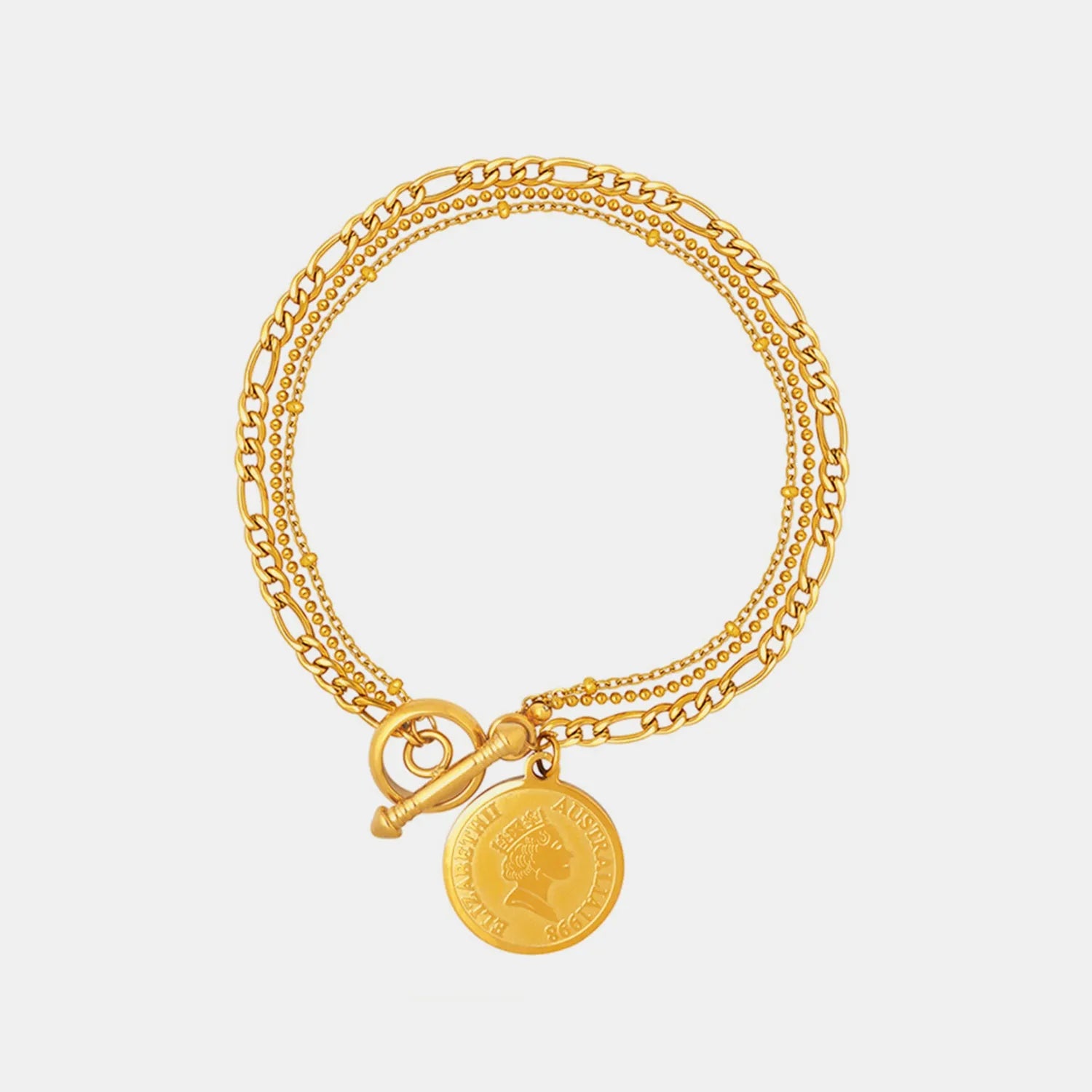 Coin Pendant Toggle clasp 18K Gold-Plated Bracelet - Tophatter Deals and Online Shopping - Electronics, Jewelry, Beauty, Health, Gadgets, Fashion - Tophatter's Discounts & Offers - tophatters - tophatters.co