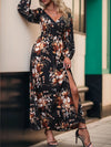 Slit Printed Surplice Long Sleeve Maxi Dress Black Casual Dresses - Tophatter Daily Deals