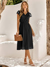 V-Neck Flutter Sleeve Midi Dress Black Casual Dresses - Tophatter Daily Deals