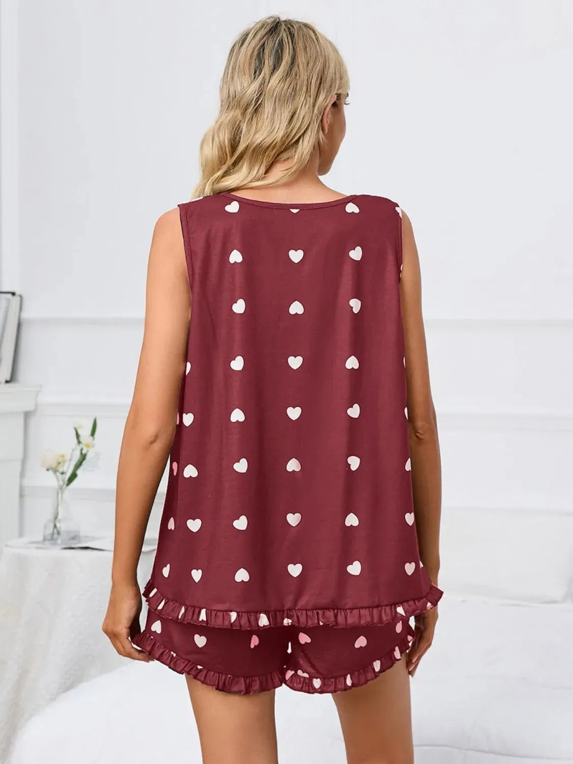 Heart Scoop Neck Tank and Shorts Lounge Set Loungewear Sets - Tophatter Daily Deals