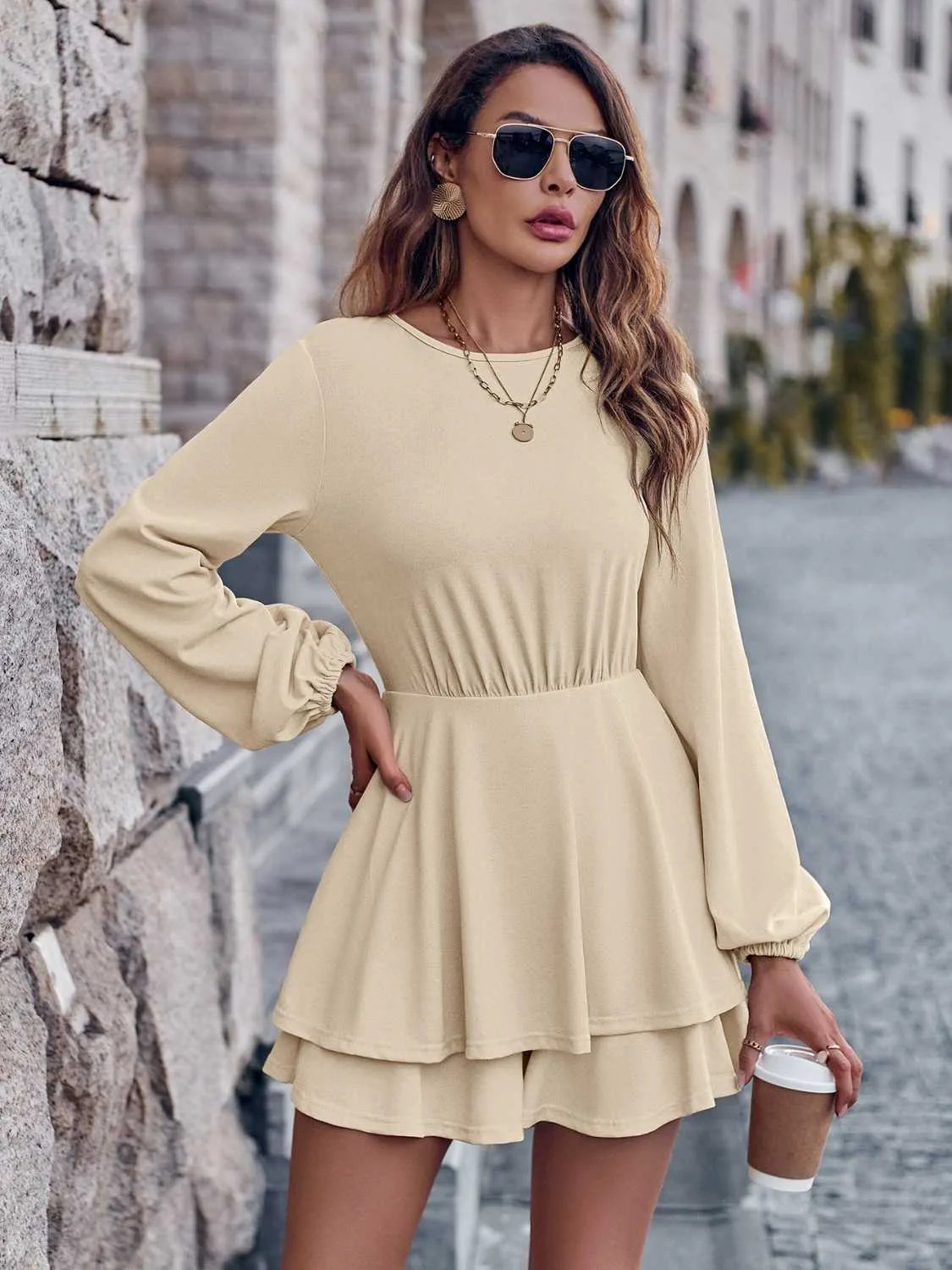 Round Neck Layered Mini Dress Casual Dresses - Tophatter Daily Deals