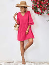 V-Neck Flare Sleeve Mini Dress Casual Dresses - Tophatter Daily Deals