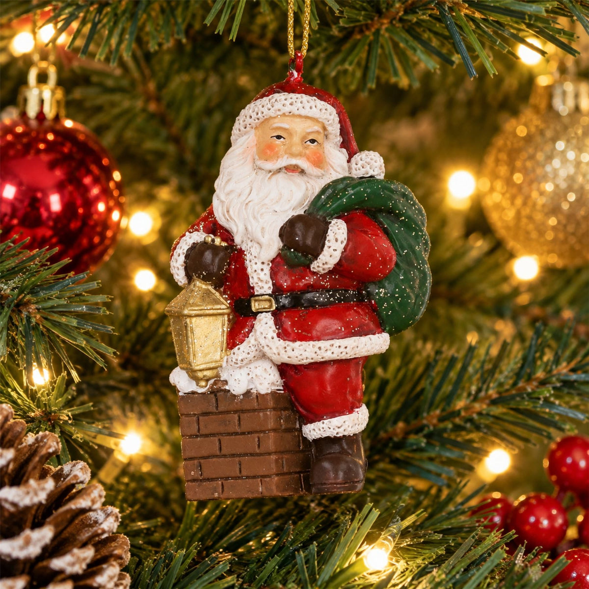 Santa On Chimney Resin Hanging Christmas Tree Decoration, Gisela Graham 8cm Tree Decoration - Tophatter Daily Deals