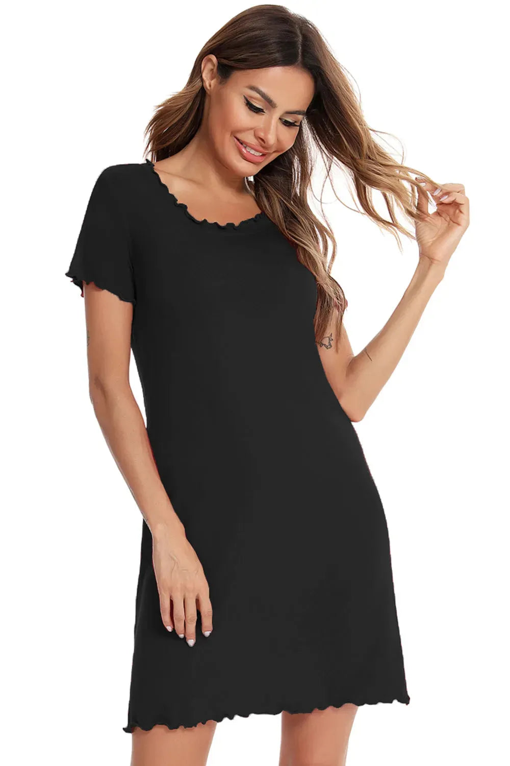 Round Neck Short Sleeve Lounge Dress Sleep Dresses - Tophatter Daily Deals